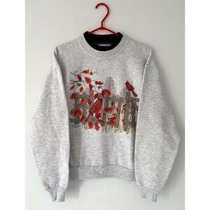 90s vintage grey bird outdoor nature graphic cozy collared pullover sweatshirt